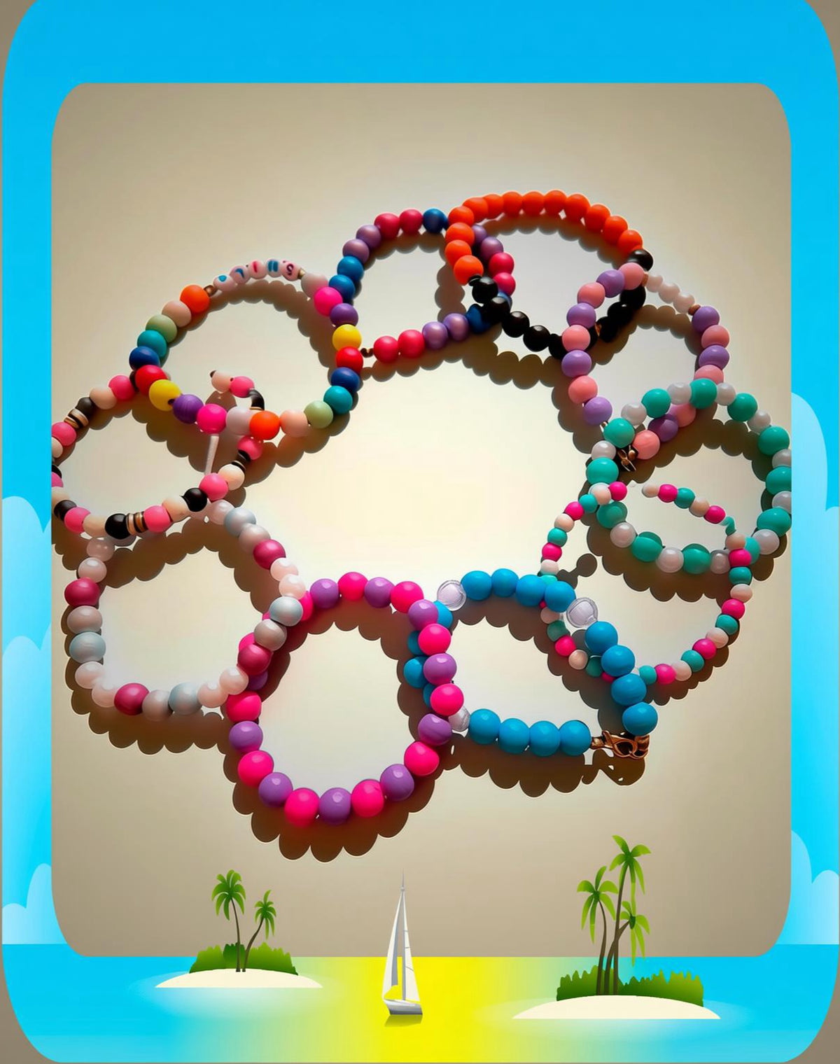 "Multiple collections of colorful handcrafted beaded bracelets from Skeet's Beads and Things"
