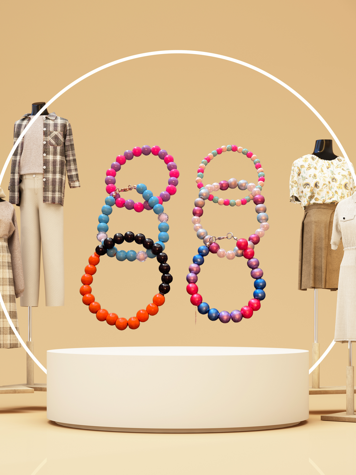 "Six colorful handcrafted beaded bracelet collections from Skeet's Beads and Things"
